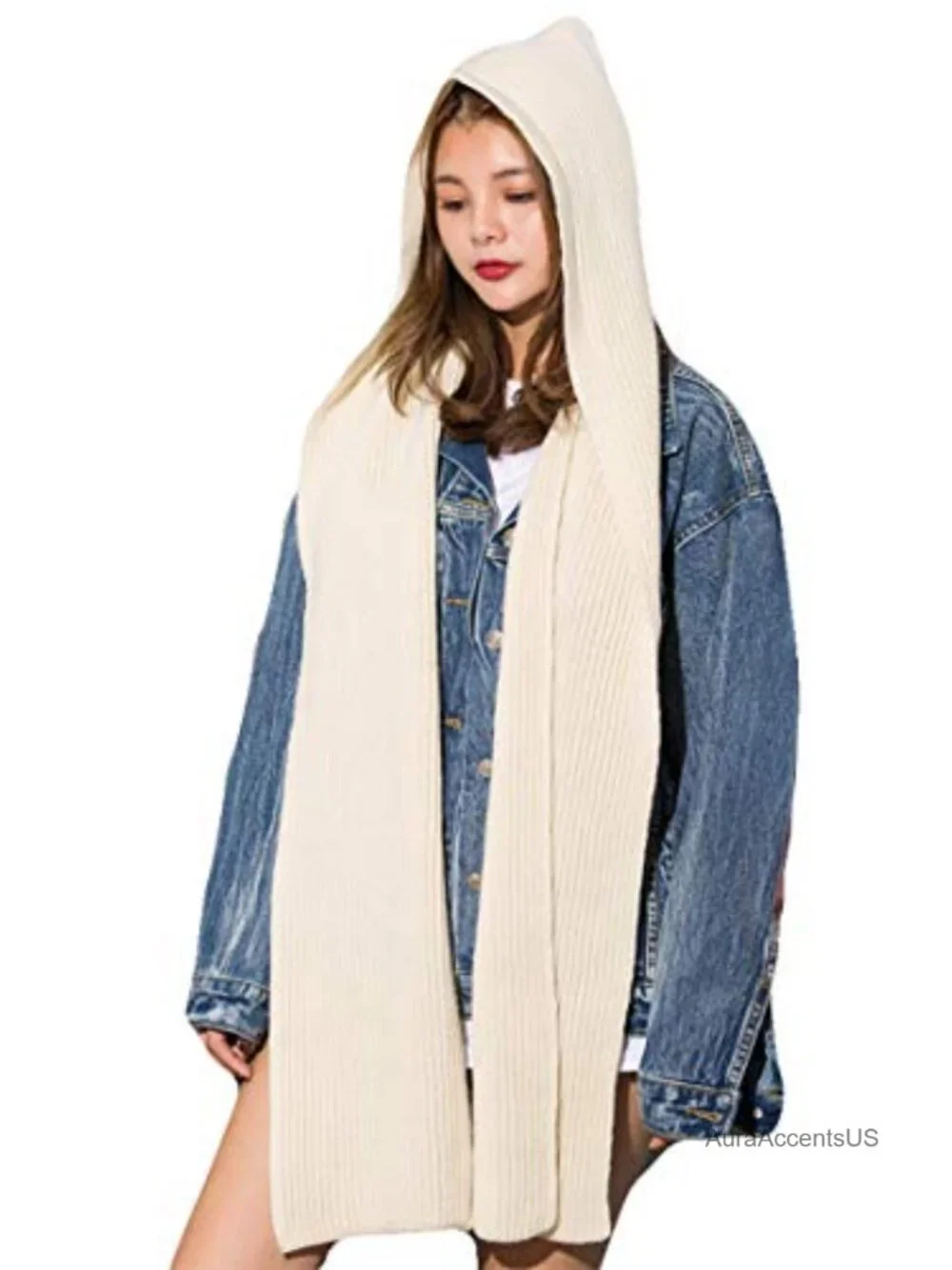 3 in 1 Hooded Scarf Wrap Shawl Crochet Knit Pullover Neck Warmer Winter